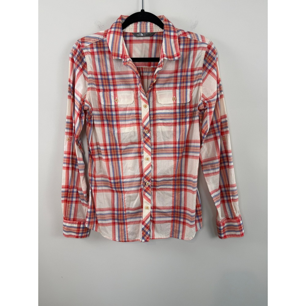 The North Face Shirt Red Blue Plaid Size M Long Sleeve Cotton Button Up Blouse